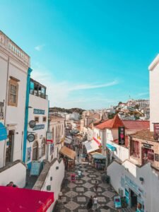 Albufeira street with restaurants and shops