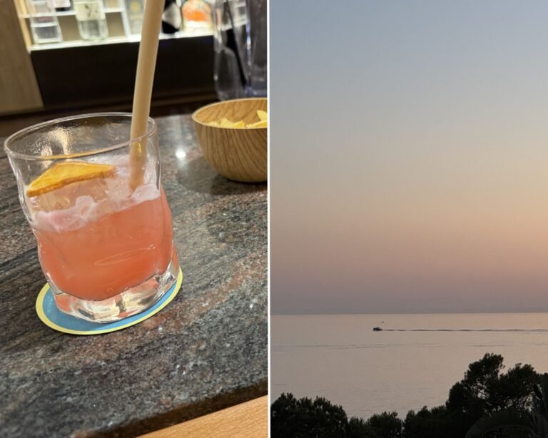 A cocktail and a sunset view of Santa Ponsa